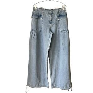 BiBi Blue Flare Wide Leg Jeans with Adjustable Hem size large